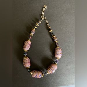 Lovely purple/blue glass beads with brass decor Chocker  Fits up to 18” neckline